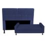 Imagem de Kit Félix com Cabeceira Dona 1,60 cm Queen Size  Baú Quarto Sala Suede Azul Marinho - Damaffe Móveis