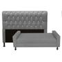 Imagem de Kit Félix com Cabeceira Lady com Strass 1,40 cm Casal Baú Quarto Sala material sintético Cinza - Damaffê Móveis