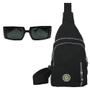 Imagem de Kit Feminino E Masculino Bolsa Pochete Shoulder Preta Ombro, Alça Ajustável E Óculos De Sol Estiloso Diversos Modelos