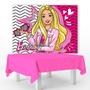 Imagem de Kit festa Barbie Decoração Aniversá Toalha Rosa + Painel TNT