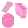 Imagem de Kit festa Descartáveis Rosa 85 pçs Copo + garfos + Pratos