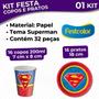 Imagem de Kit Festa Pratos e Copos para Aniversário Comemoração - Superman Geek - 16 un Cada - Festcolor