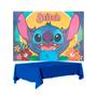 Imagem de Kit festa Stitch Decoração Toalha Azul Plástica + Painel GG