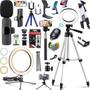 Imagem de Kit Filmagem no Celular Microfone Sem Fio Profissional Luz Tripé Acessórios 10pçs