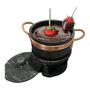 Imagem de Kit fondue de pedra sabao chapa 32 cm + panelas de 500 e 800 ml + 6 cumbucas + 6 garfinhos