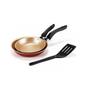 Imagem de Kit Frigideira Francesa 22cm e 26cm com Espátula Cereja com Dourado Alumi-Aço Linha Premium J4TECH Alumínio Antiaderente Teflon Ultra Resistente 