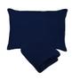 Imagem de Kit Fronha e Lençol Elástico Solteiro 1,20m Viúva Plush Microfibra Fleece Azul Marinho Arrumadinho