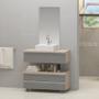 Imagem de Kit gabinete banheiro creta 80cm + cuba sobrepor + espelho madeirado/cinza