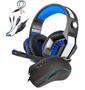 Imagem de kit Gamer Fone de Ouvido Headset Com Microfone Luz Led Azul + Mouse Ergonômico 7 Botoes Resolução Ajustavel 1200 a 4800 Dpi Led RGB Rainbow