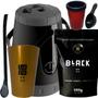 Imagem de Kit: Garrafa Pávia + Copo Caldereta Dourado + Bomba Preta + Erva + Porta Lata + Scoop