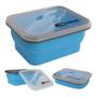 Imagem de Kit Garrafa Termica 480ml Azul em Inox com Alca + Pote de Silicone Retratil com Garfo 700ml Mini Bento Ntk Mor