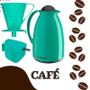 Imagem de Kit Garrafa Termica Café Prático com Açucareiro com Colher e Suporte para Filtro cor Verde
