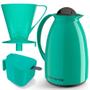 Imagem de Kit Garrafa Termica Café Prático com Açucareiro com Colher e Suporte para Filtro - Verde