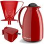 Imagem de Kit Garrafa Termica Café Prático com Açucareiro com Colher e Suporte para Filtro - Vermelha