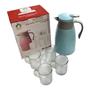 Imagem de Kit Garrafa Térmica Cores 1 Litro com 4 Canecas em Vidro 240ml