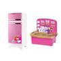 Imagem de Kit geladeira rosa + pia magica infantil sai agua cozinha