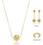 Imagem de Kit Giovanna - Colar Bola Lisa G + Brinco Haste + Fake Piercing Ouro 18k