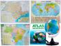 Imagem de Kit Globo Terrestre 21cm + Atlas + Lupa + Mapas do Brasil Mundi e SP 120x90cm Escolar Decorativo