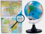 Imagem de Kit Globo Terrestre 21cm Profissional + Lupa + Mapa de Minas Gerais + Mapa do Brasil 120x90cm Atualizado Escolar