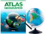 Imagem de Kit Globo Terrestre 30cm Com Led + Lupa + Livro Atlas Edição Atualizada Mapas De Países Físicos e Políticos