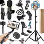 Imagem de Kit Gravação Tripé 2m Bastão Microfone Sem Fio Tipo-C Filmagem no Celular