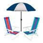 Imagem de Kit Guarda Sol 1,8m Fashion 2 Cadeira Reclinável 8 Posições Aço Praia Camping Piscina - Mor