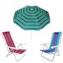 Imagem de Kit Guarda Sol 1,8m Ipanema Verde 2 Cadeira 8 Posições Alumínio Praia Piscina Camping - Tobee