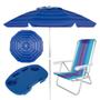 Imagem de Kit Guarda-sol 2 M Azul + Mesa Portatil + 1 Cadeira 4 Posicoes Pesca / Praia  Mor 