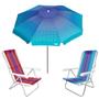 Imagem de Kit Guarda Sol 2,2m Articulado Cancun Azul 2 Cadeira 8 Posições Alumínio Praia Piscina Camping - Tobee