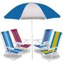 Imagem de Kit Guarda-sol Azul e Branco Mor + 4 Cadeiras em Aluminio com 4 Posicoes