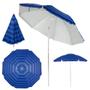 Imagem de Kit Guarda Sol Praia 2,40 Mts Azul Listrado Articulado + Cadeira Alta Conforto Aluminio Sannet Azul + Saca Areia Azul  Mor 