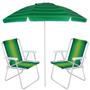 Imagem de Kit Guarda Sol Praia Piscina 2,40 M Verde Articulado + 2 Cadeiras de Praia  Mor 