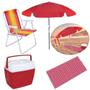 Imagem de Kit Guarda-sol Vermelho 1,60m + Cadeira de Aluminio + Caixa Termica 34 L + Esteira 1,80 M