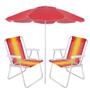 Imagem de Kit Guarda Sol Vermelho 2 M + 2 Cadeiras de Praia / Estruturas em Alumino