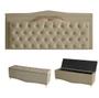 Imagem de Kit Helena Cabeceira De Cama Painel e Calçadeira Baú Casal 140 Cm Suede Bege Eli Móveis e Decoração