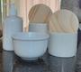 Imagem de Kit higiene bebê 4 peças - Porcelana branca e bege - Tampa Pinus - com molhadeira