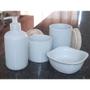 Imagem de Kit higiene bebê 4 peças - Potes, porta álcool e molhadeira - Porcelana Branca tampa pinus