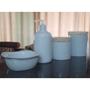 Imagem de Kit higiene bebê 4 peças - Potes, porta álcool e molhadeira -Porcelana Branca tampa pinus