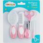 Imagem de Kit Higiene Bebê 5 peças rosa Cortador de unha, Tesoura, Lixa, pente e escova pimpolho
