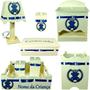 Imagem de Kit Higiene bebê 8 peças Passa Fita - CREME COM URSINHO AZUL MARINHO