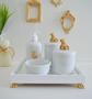 Imagem de Kit Higiene Bebê K014 Moderno Dourado Gel Potes Algodão Temas Coroa Cavalo Urso Porcelana Bandeja