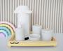 Imagem de Kit Higiene Bebe K025 Bandeja Pinus Faixa Amarelo Cílios Porcelana Térmica Gel Quarto Decoração