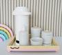 Imagem de Kit Higiene Bebe K025 Bandeja Pinus Faixa Rosa Cílios Porcelana Térmica Gel Quarto Decoração