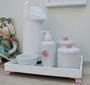 Imagem de Kit Higiene Bebe K030 Completo Infantil Rosa Moderno Porcelanas Bandeja Menina Térmica 500 ml Gel