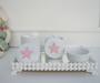Imagem de Kit Higiene Bebê K036 Porcelana Bandeja Pérola Branca Banho Cuidado Quarto Menina Rosa