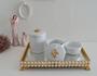 Imagem de Kit Higiene Bebê K036 Porcelana Bandeja Pérola Dourado Banho Cuidado Quarto Menino Menina