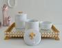 Imagem de Kit Higiene Bebê K036 Porcelana Bandeja Pérola Dourado Banho Cuidado Quarto Menino Menina