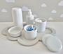 Imagem de Kit Higiene Bebê K067 Moderno Porcelanas Bandeja Nuvem Mini Térmica 250ml Potes Gel Algodão