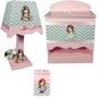 Imagem de Kit Higiene bebê Mdf 10 peças - MENINA ROSA BB CHEVRON CINZA