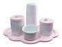 Imagem de Kit Higiene bebê porcelana branco e rosa menina maternidade potes garrafinha térmica bandeja nuvem